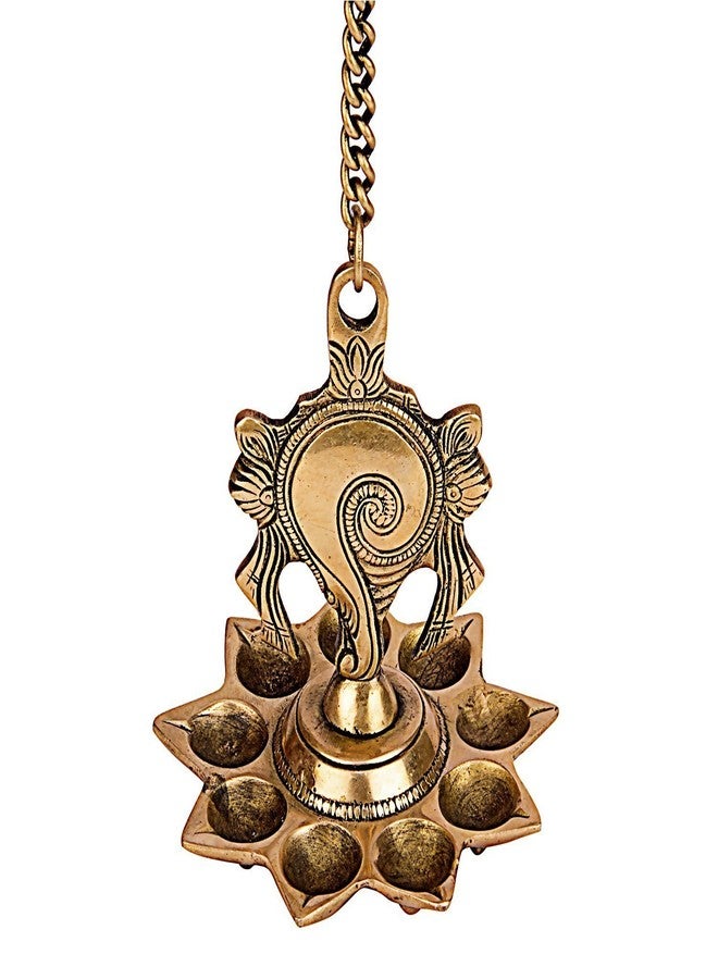 CRAFTHUT Brass Hanging Diya Nila Vilakku, Gada Chakra Gada Chakra Padmanabha Swami Vishnu Tirupati with 9 Diya Slots - Weight - 1.4 Kgs, Set of 2 - Image 2